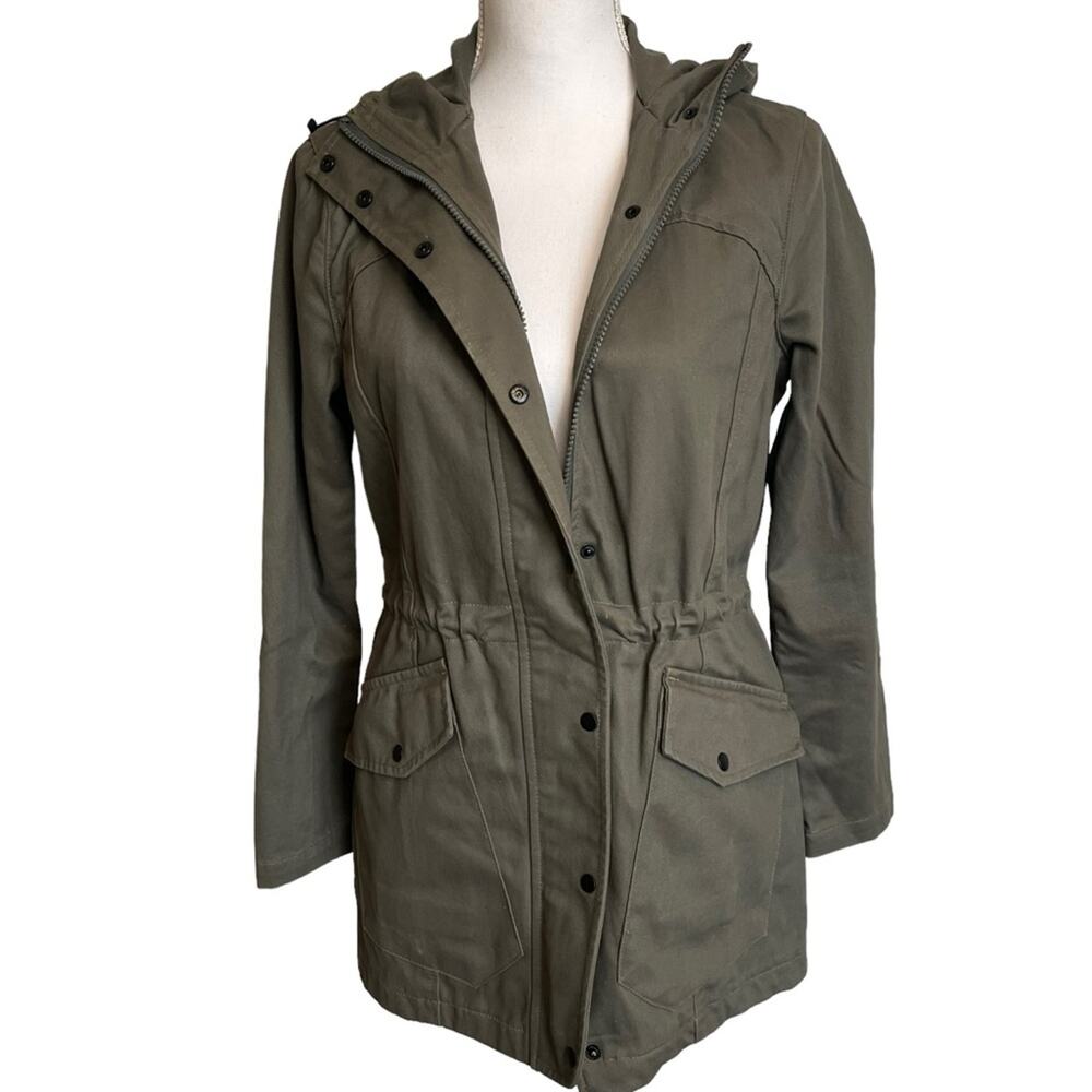 Betabrand Morning Mess Jacket Coat Hooded Army Green Cotton Twill Lined  Size XS